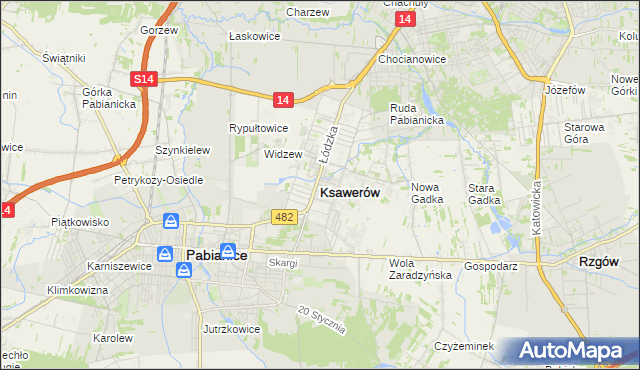 mapa Ksawerów powiat pabianicki, Ksawerów powiat pabianicki na mapie Targeo