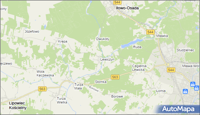 mapa Lewiczyn gmina Lipowiec Kościelny, Lewiczyn gmina Lipowiec Kościelny na mapie Targeo