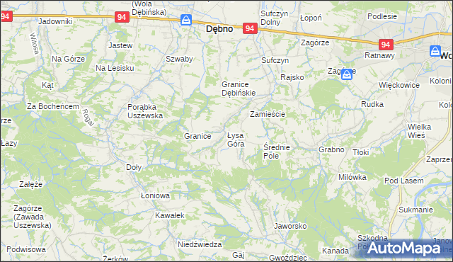 mapa Łysa Góra gmina Dębno, Łysa Góra gmina Dębno na mapie Targeo