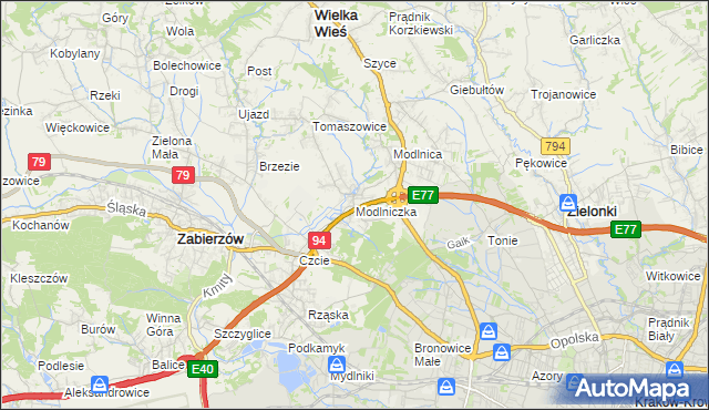 mapa Modlniczka, Modlniczka na mapie Targeo