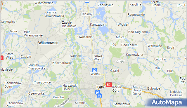 mapa Nowa Wieś gmina Kęty, Nowa Wieś gmina Kęty na mapie Targeo