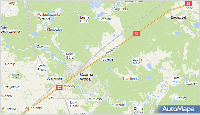 mapa Podlesie gmina Czarna Woda, Podlesie gmina Czarna Woda na mapie Targeo