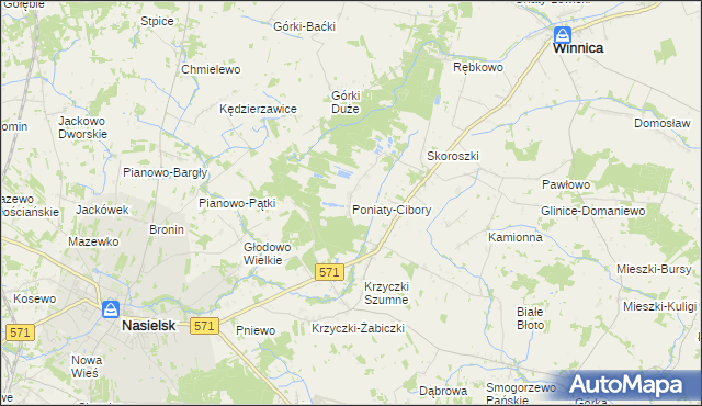 mapa Poniaty-Cibory, Poniaty-Cibory na mapie Targeo