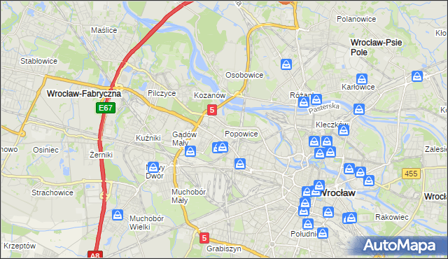 mapa Popowice gmina Wrocław, Popowice gmina Wrocław na mapie Targeo
