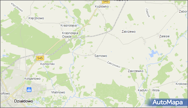 mapa Sarnowo gmina Kozłowo, Sarnowo gmina Kozłowo na mapie Targeo