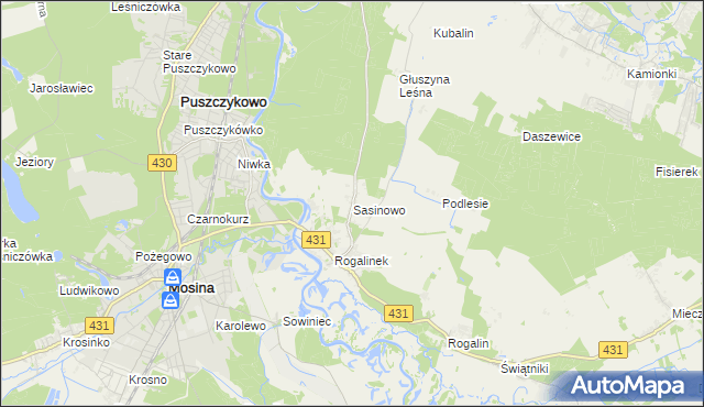 mapa Sasinowo, Sasinowo na mapie Targeo