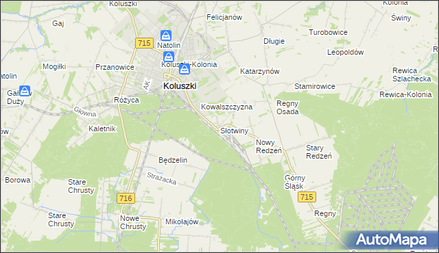 mapa Słotwiny gmina Koluszki, Słotwiny gmina Koluszki na mapie Targeo