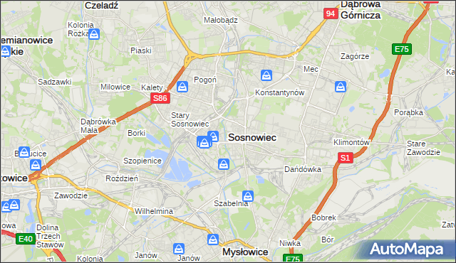 mapa Sosnowca, Sosnowiec na mapie Targeo