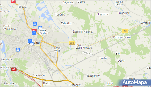 mapa Stok Lacki-Folwark, Stok Lacki-Folwark na mapie Targeo