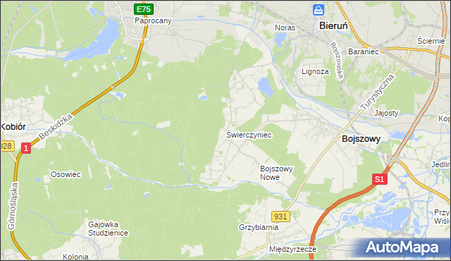 mapa Świerczyniec gmina Bojszowy, Świerczyniec gmina Bojszowy na mapie Targeo