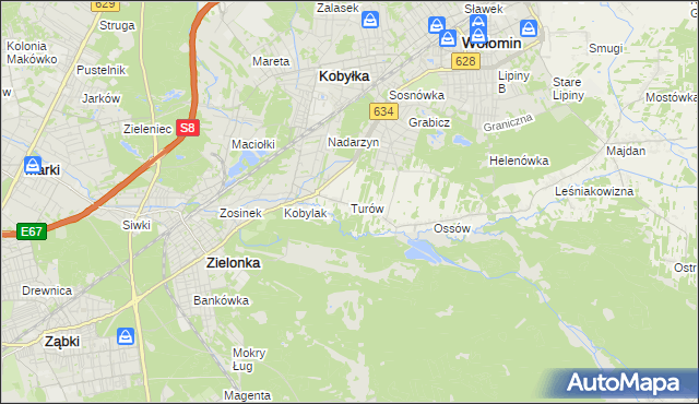 mapa Turów gmina Wołomin, Turów gmina Wołomin na mapie Targeo