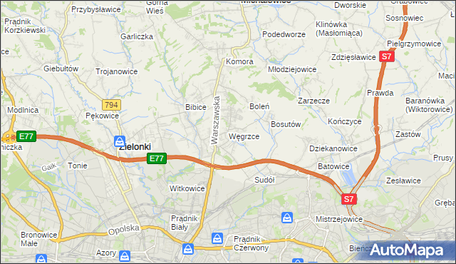 mapa Węgrzce gmina Zielonki, Węgrzce gmina Zielonki na mapie Targeo