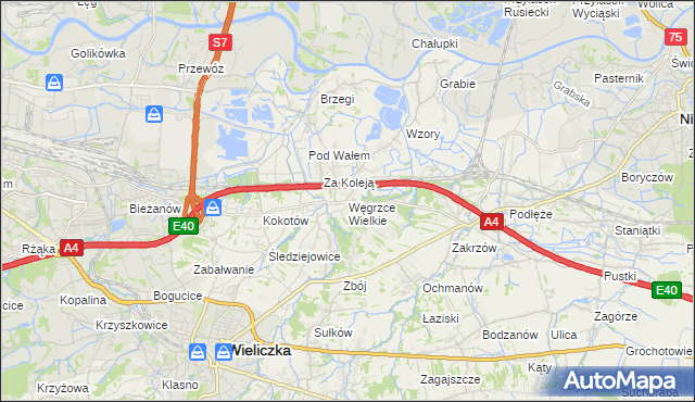 mapa Węgrzce Wielkie, Węgrzce Wielkie na mapie Targeo