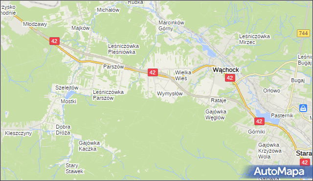 mapa Wymysłów gmina Wąchock, Wymysłów gmina Wąchock na mapie Targeo