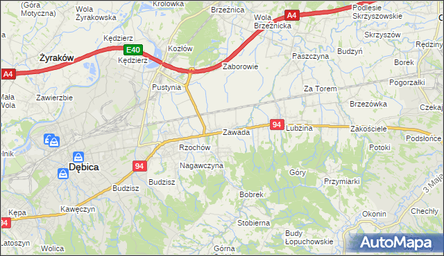 mapa Zawada gmina Dębica, Zawada gmina Dębica na mapie Targeo