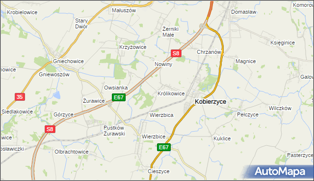 mapa Królikowice gmina Kobierzyce, Królikowice gmina Kobierzyce na mapie Targeo