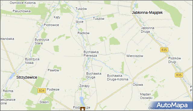 mapa Bychawka Trzecia-Kolonia, Bychawka Trzecia-Kolonia na mapie Targeo