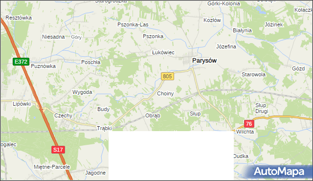mapa Choiny gmina Parysów, Choiny gmina Parysów na mapie Targeo