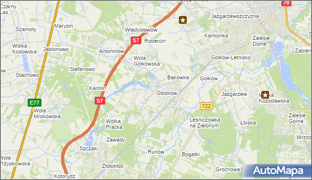 mapa Głosków gmina Piaseczno, Głosków gmina Piaseczno na mapie Targeo