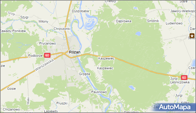 mapa Kaszewiec gmina Goworowo, Kaszewiec gmina Goworowo na mapie Targeo