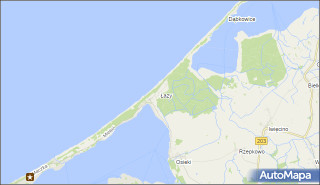 mapa Łazy gmina Mielno, Łazy gmina Mielno na mapie Targeo