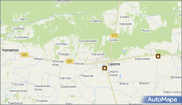 mapa Marianów gmina Leszno, Marianów gmina Leszno na mapie Targeo