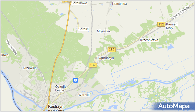 mapa Dąbroszyn gmina Witnica, Dąbroszyn gmina Witnica na mapie Targeo