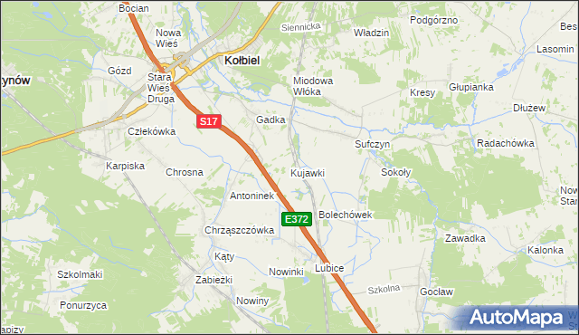 mapa Kujawki gmina Kołbiel, Kujawki gmina Kołbiel na mapie Targeo
