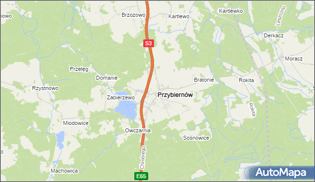 mapa Przybiernów, Przybiernów na mapie Targeo