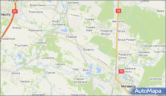 mapa Brzeziny gmina Morawica, Brzeziny gmina Morawica na mapie Targeo
