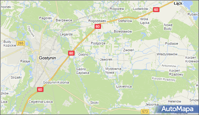 mapa Jaworek gmina Gostynin, Jaworek gmina Gostynin na mapie Targeo