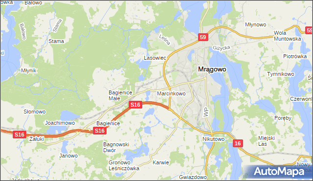 mapa Marcinkowo gmina Mrągowo, Marcinkowo gmina Mrągowo na mapie Targeo