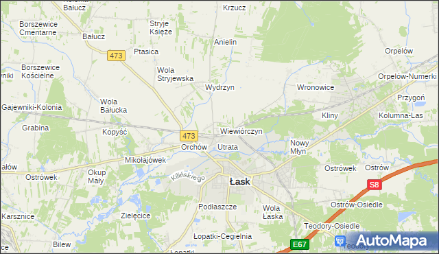 mapa Wiewiórczyn gmina Łask, Wiewiórczyn gmina Łask na mapie Targeo