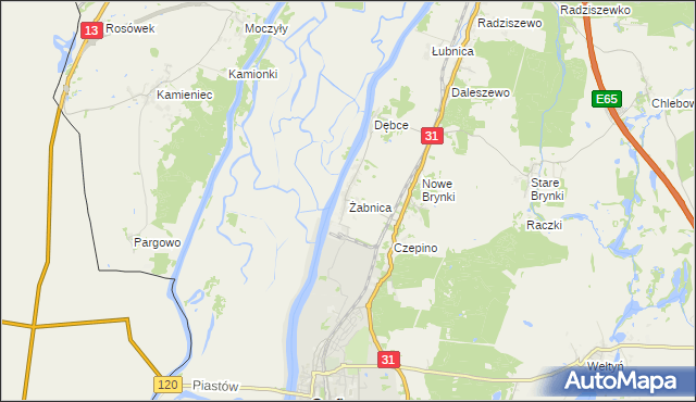 mapa Żabnica gmina Gryfino, Żabnica gmina Gryfino na mapie Targeo