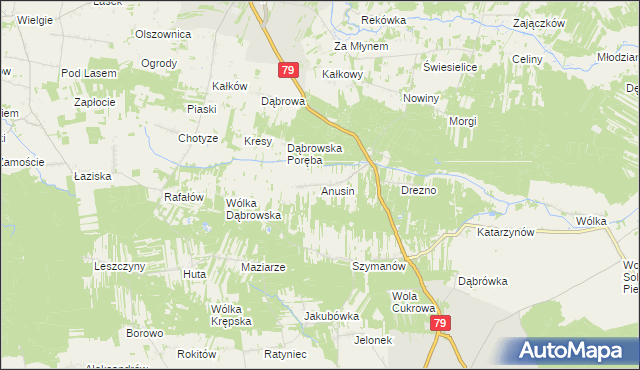 mapa Anusin gmina Ciepielów, Anusin gmina Ciepielów na mapie Targeo