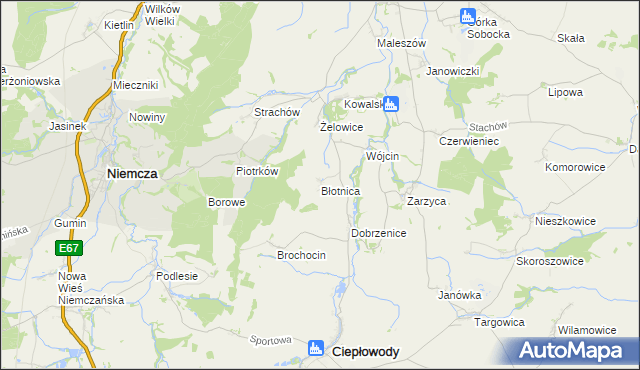 mapa Błotnica gmina Kondratowice, Błotnica gmina Kondratowice na mapie Targeo