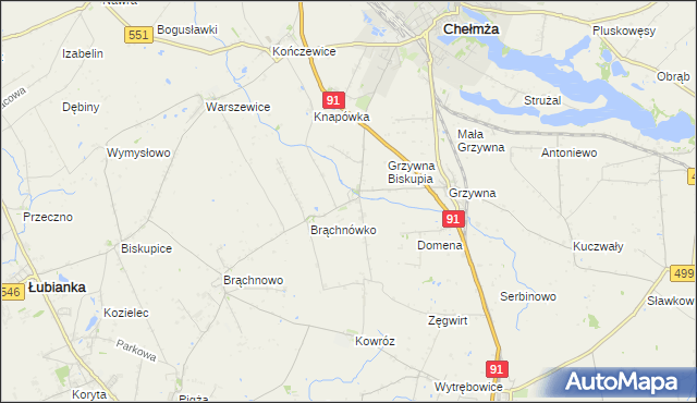 mapa Browina gmina Chełmża, Browina gmina Chełmża na mapie Targeo