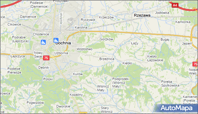 mapa Brzeźnica gmina Bochnia, Brzeźnica gmina Bochnia na mapie Targeo
