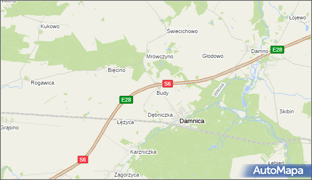 mapa Budy gmina Damnica, Budy gmina Damnica na mapie Targeo