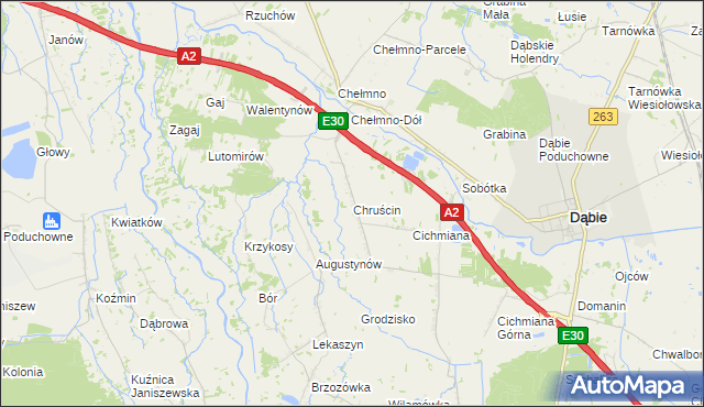 mapa Chruścin gmina Dąbie, Chruścin gmina Dąbie na mapie Targeo