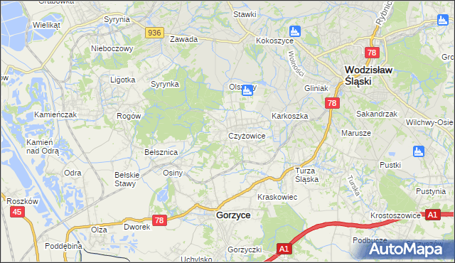 mapa Czyżowice gmina Gorzyce, Czyżowice gmina Gorzyce na mapie Targeo