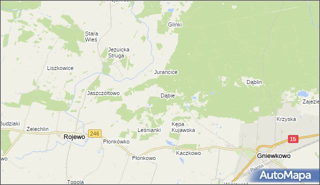 mapa Dąbie gmina Rojewo, Dąbie gmina Rojewo na mapie Targeo