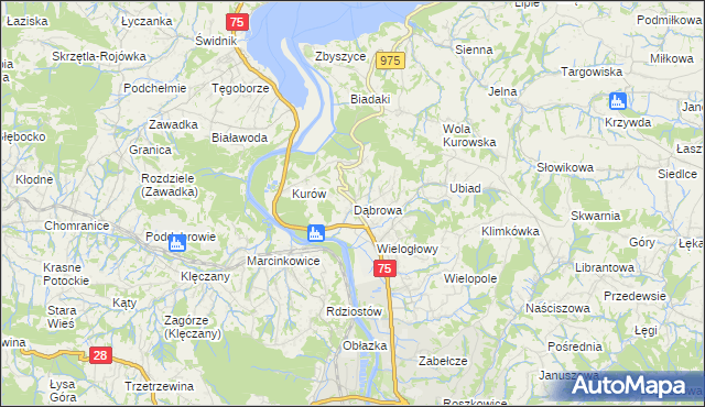 mapa Dąbrowa gmina Chełmiec, Dąbrowa gmina Chełmiec na mapie Targeo