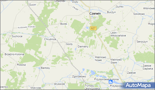 mapa Damiany gmina Czerwin, Damiany gmina Czerwin na mapie Targeo