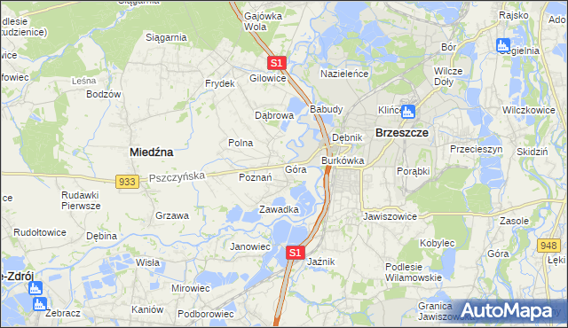 mapa Góra gmina Miedźna, Góra gmina Miedźna na mapie Targeo