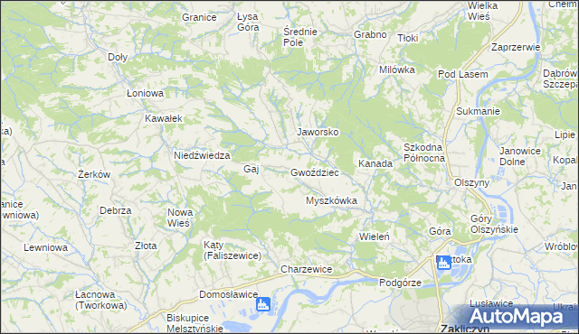 mapa Gwoździec gmina Zakliczyn, Gwoździec gmina Zakliczyn na mapie Targeo