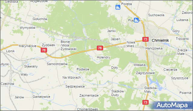 mapa Holendry gmina Chmielnik, Holendry gmina Chmielnik na mapie Targeo