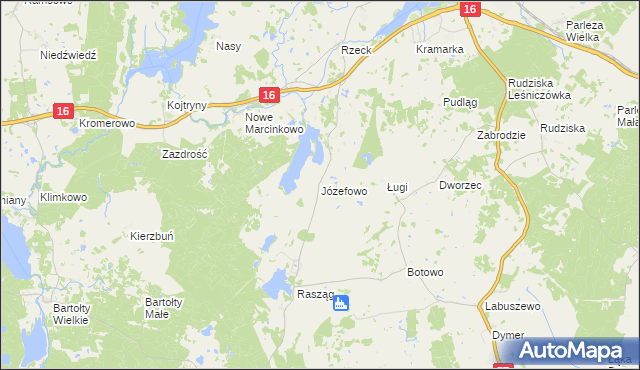 mapa Józefowo gmina Biskupiec, Józefowo gmina Biskupiec na mapie Targeo
