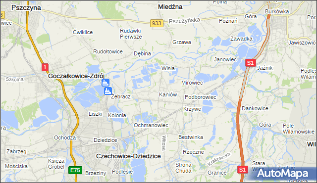 mapa Kaniów gmina Bestwina, Kaniów gmina Bestwina na mapie Targeo
