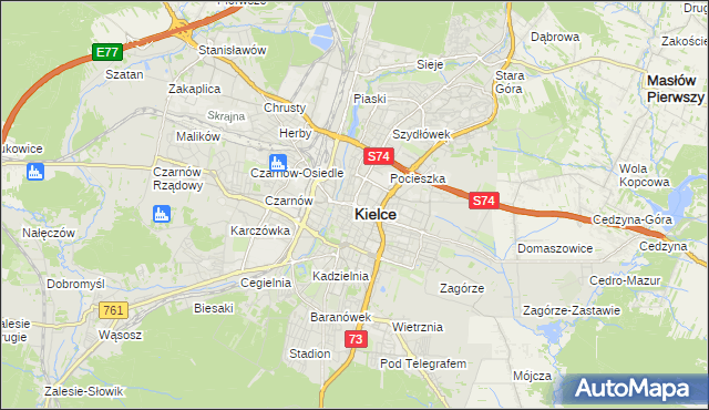 mapa Kielc, Kielce na mapie Targeo